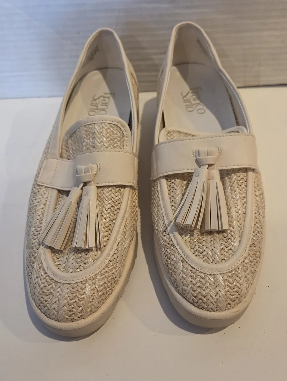 Franco Sarto Lug Sole Loafers shoes size 8.5 Carolynn Tassel Raffia espadrilles
